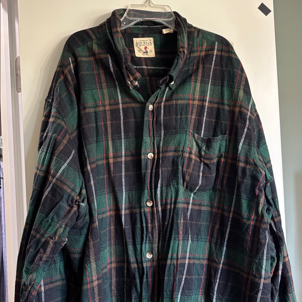 Red Head Black and Green Plaid Shirt